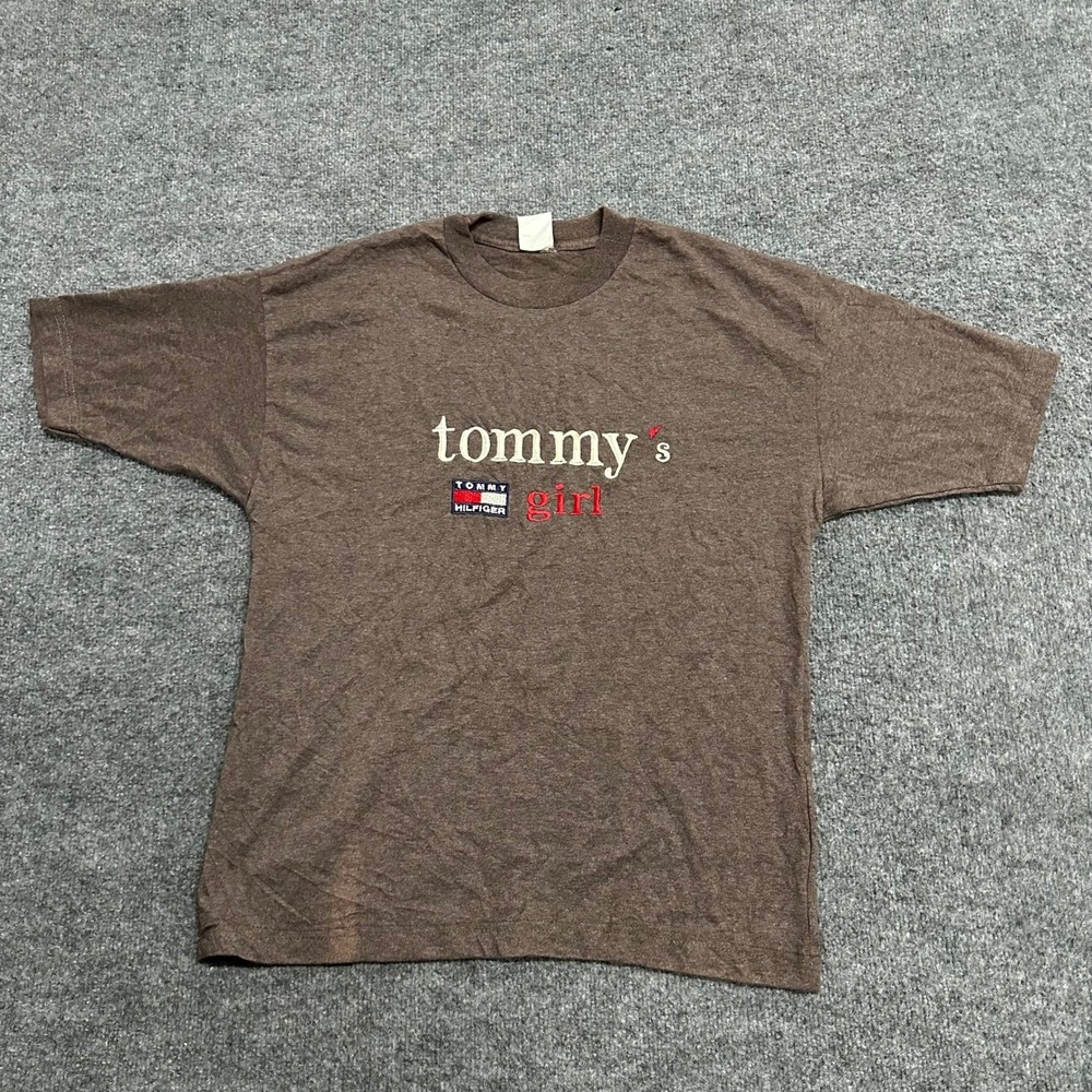 Tommy Hilfiger T-Shirt Womens Size L Brown Tommy Girl USA Cotton Graphic Vintage